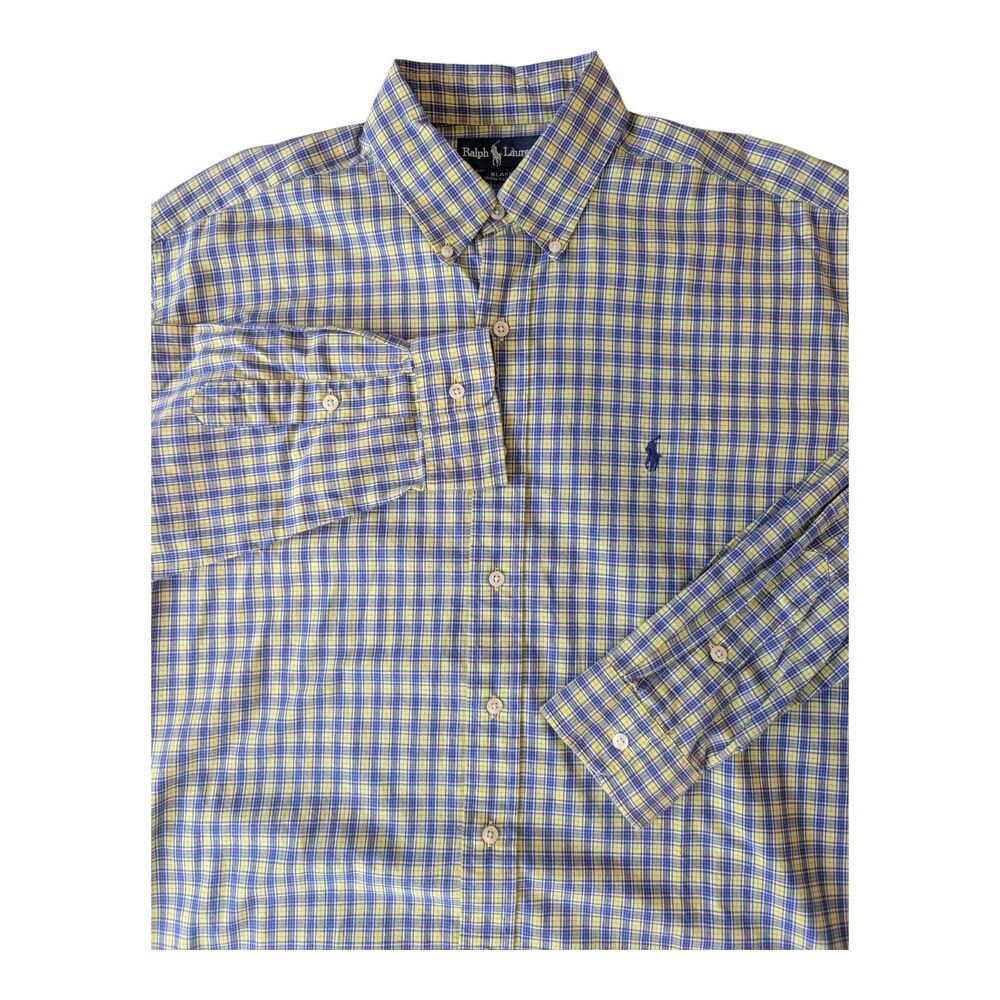 Ralph Lauren Bottom Down Blake Yellow & Blue Plaid Men's Size Large Classic